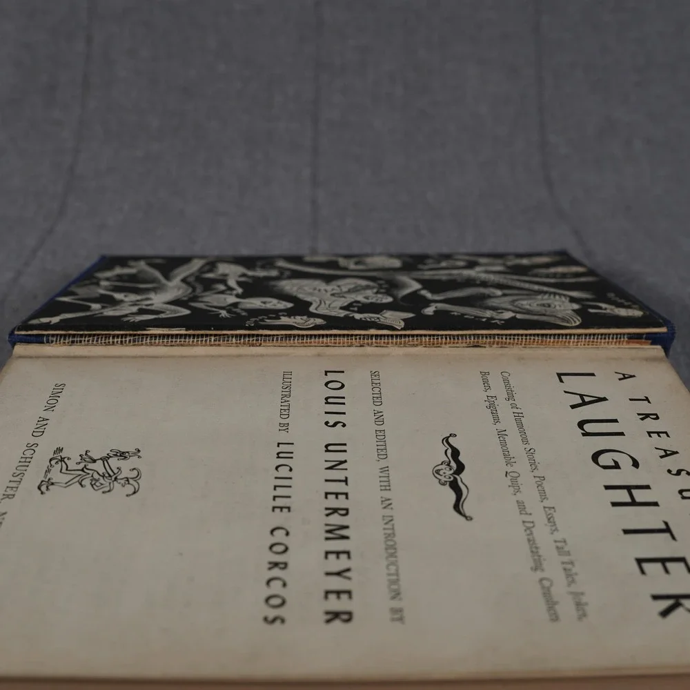 A Treasury of Laughter Vintage Hardcover Humor Anthology Illustrated Blue 1946